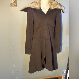 Free People Brown Pea Coat with Cream Collar